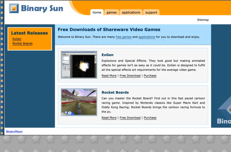 A screenshot of the first version of Binary Sun