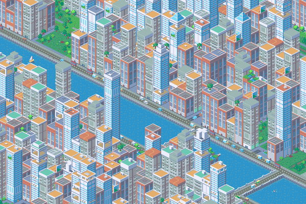 Pixelated Isometric City generated with PHP