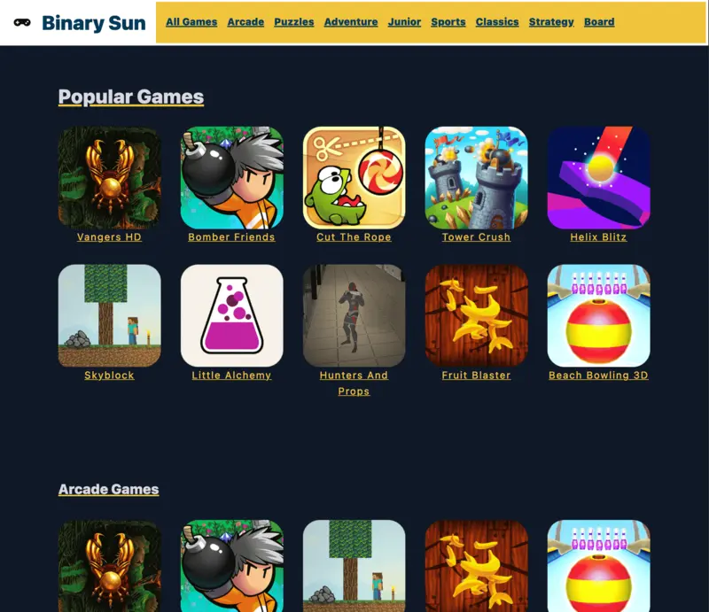 Binary Sun now as an online games site