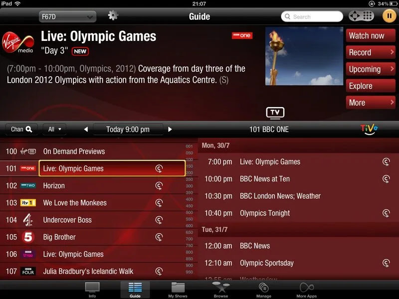 TV Guide on the iPad app.