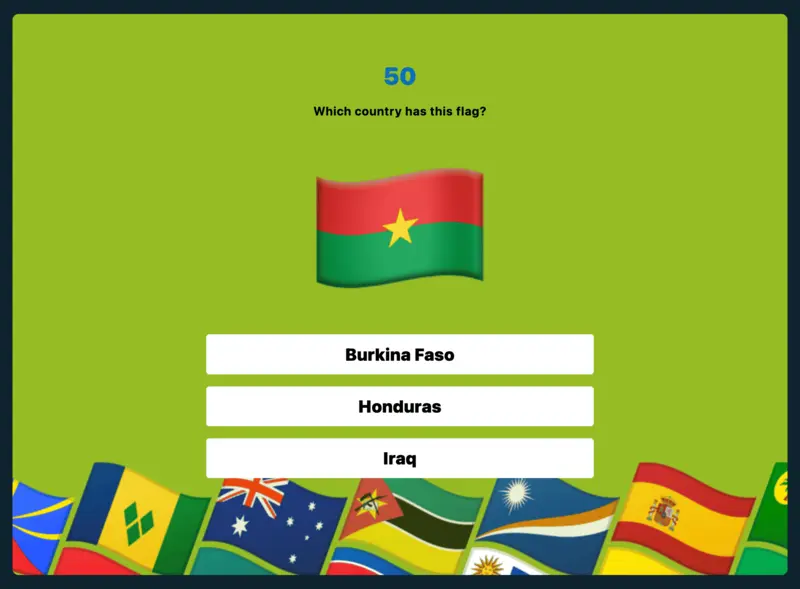 A screenshot of the country flags game in action. Do you know the answer?