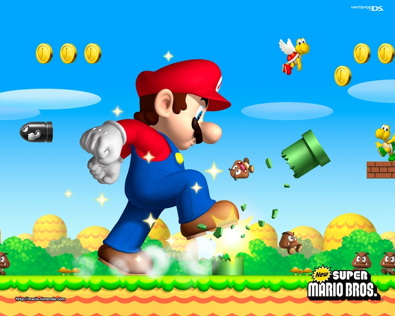 Giant Mario stomping on pipes wallpaper