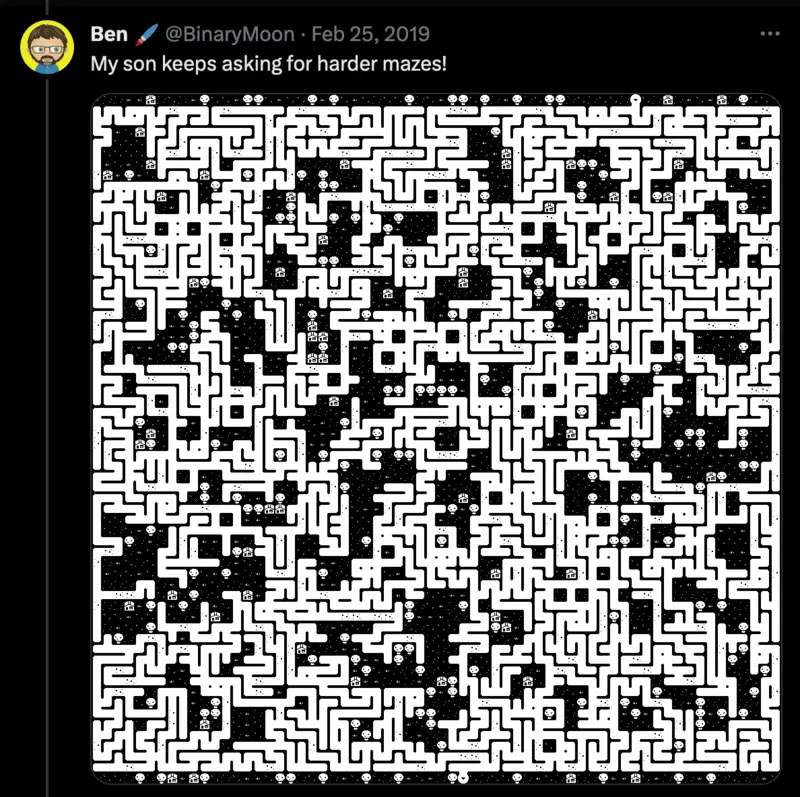 A screenshot of a maze I posted on Twitter
